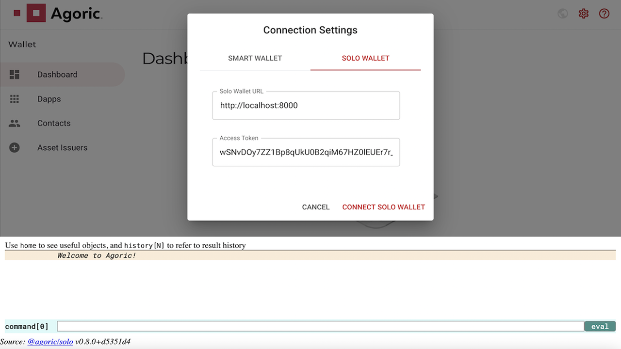agoric wallet solo connection